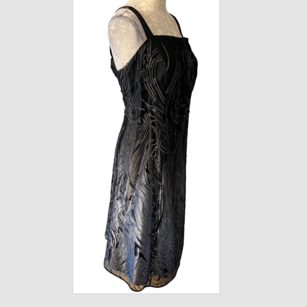 Black Midi Dress with Textured Swirl Pattern - Picture 2 of 9